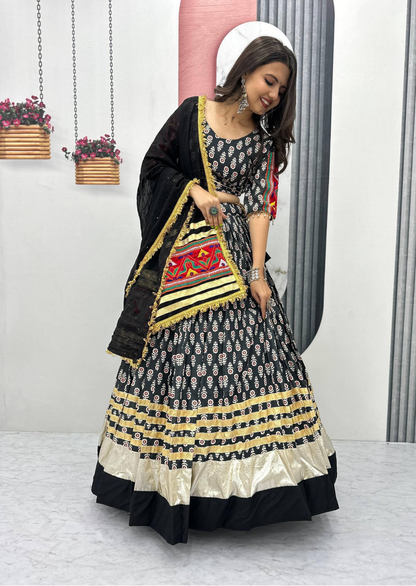 Gamathi Ribbon Work Riyon Cotton Lehenga Choli Set
