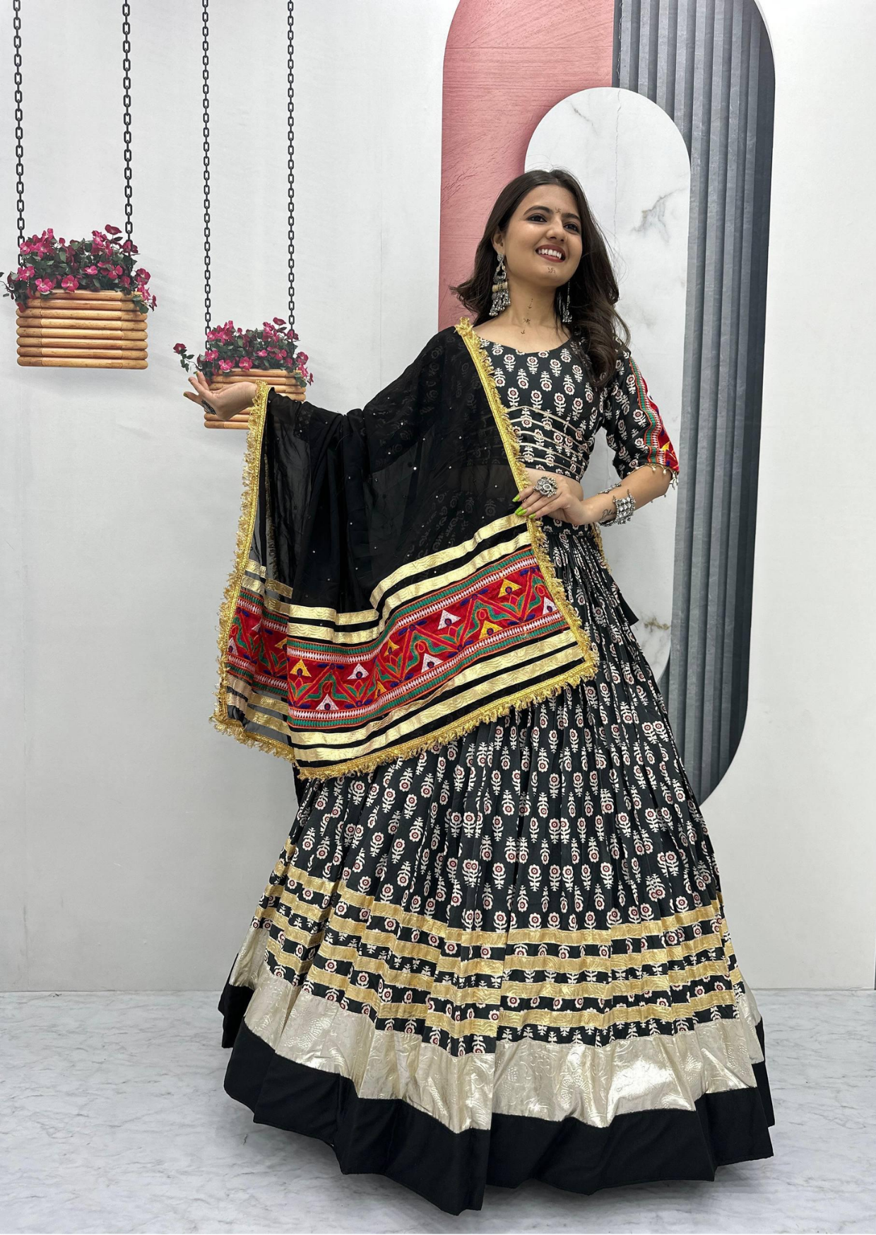 Gamathi Ribbon Work Riyon Cotton Lehenga Choli Set