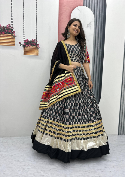 Gamathi Ribbon Work Riyon Cotton Lehenga Choli Set