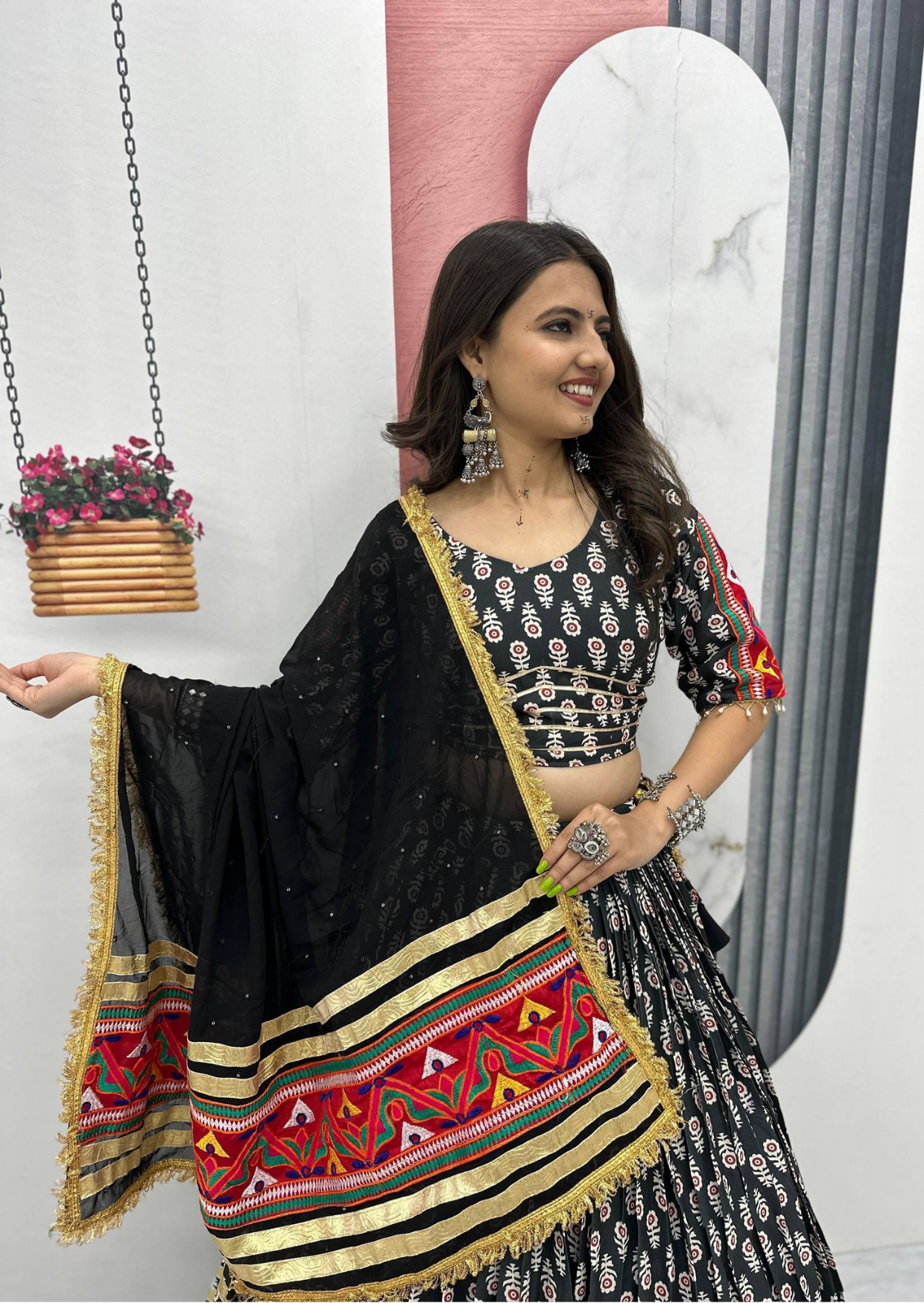 Gamathi Ribbon Work Riyon Cotton Lehenga Choli Set