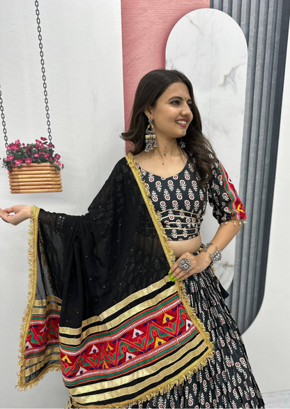 Gamathi Ribbon Work Riyon Cotton Lehenga Choli Set