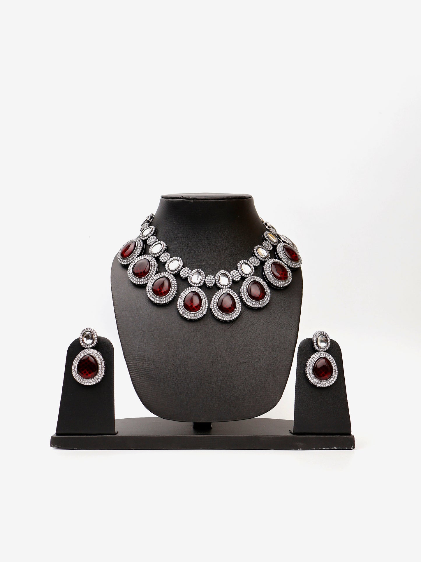 Pyrope Garnet Stone Reverse AD High Quality Necklace Set-0