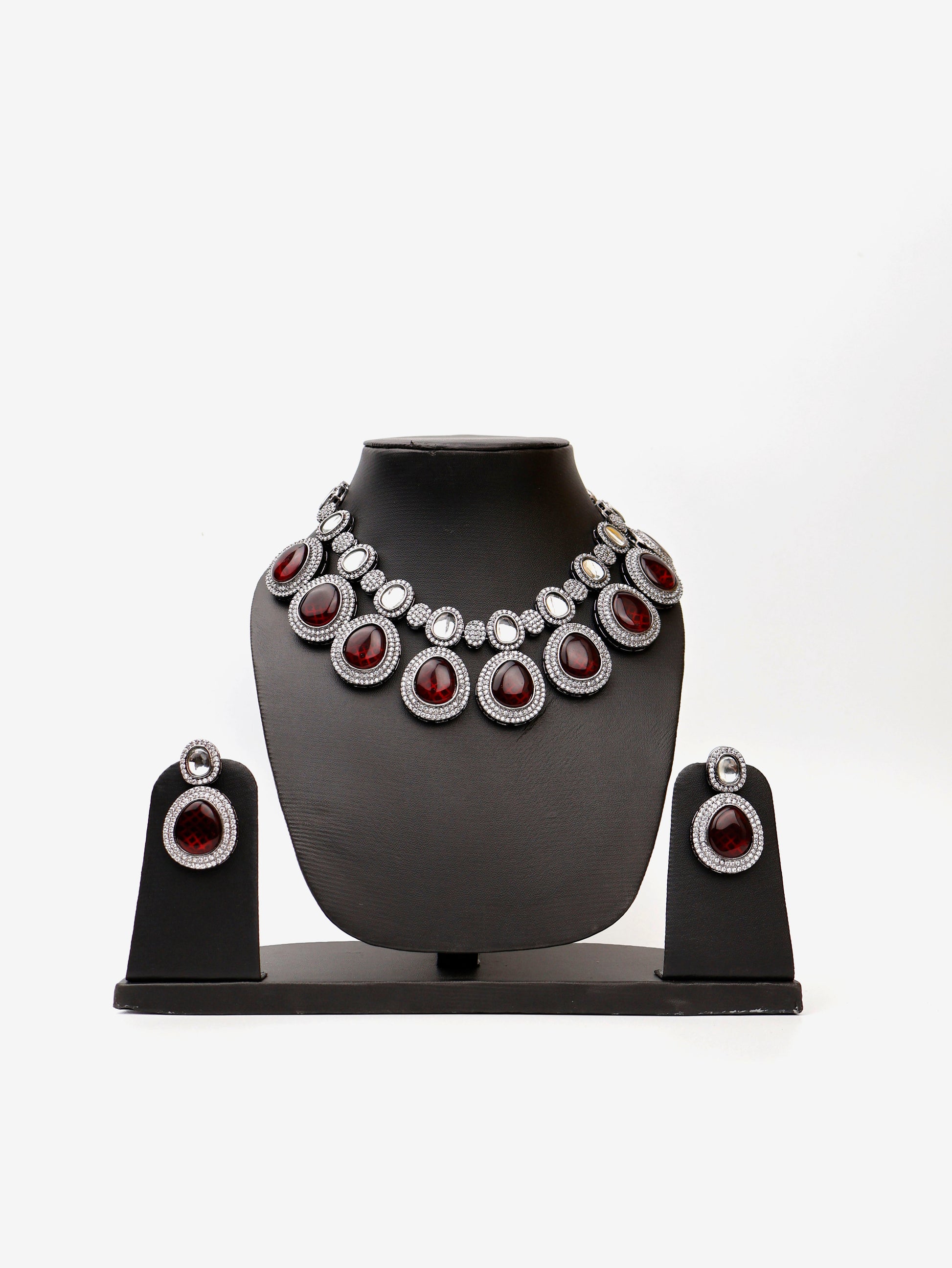 Pyrope Garnet Stone Reverse AD High Quality Necklace Set-0