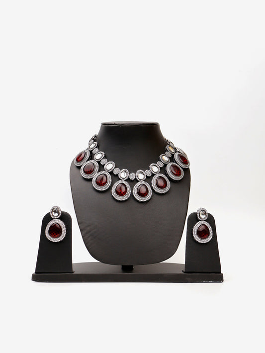 Pyrope Garnet Stone Reverse AD High Quality Necklace Set-0