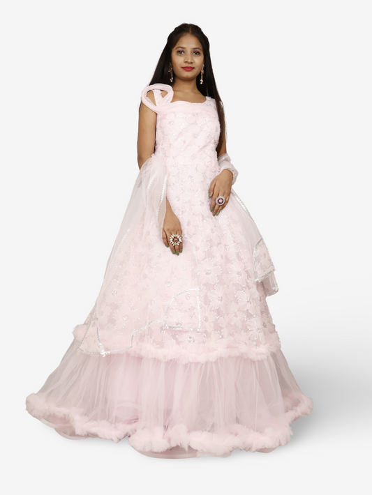 Pink Net Fabric Gown with Sequin Work by Shreekama-0