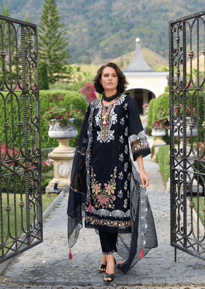 Zahra Noir Luxe Cotton Embroidered Suit Set