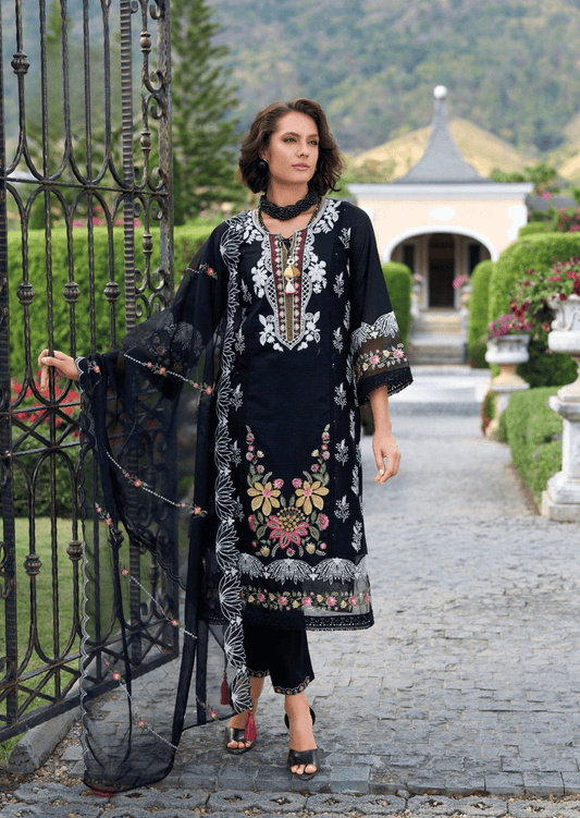 Zahra Noir Luxe Cotton Embroidered Suit Set
