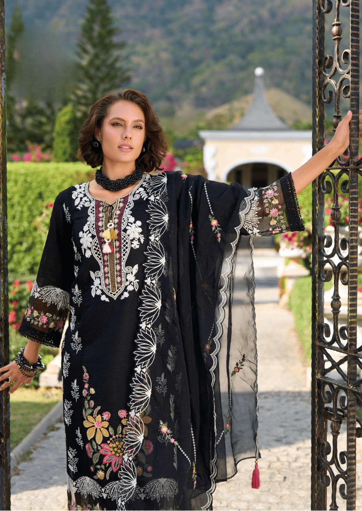 Zahra Noir Luxe Cotton Embroidered Suit Set