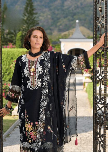 Zahra Noir Luxe Cotton Embroidered Suit Set